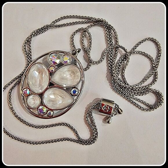 #TouchstoneCrystal White Opal AB Oval Pendant Adjustable Necklace  #NWOT - Picture 1 of 4